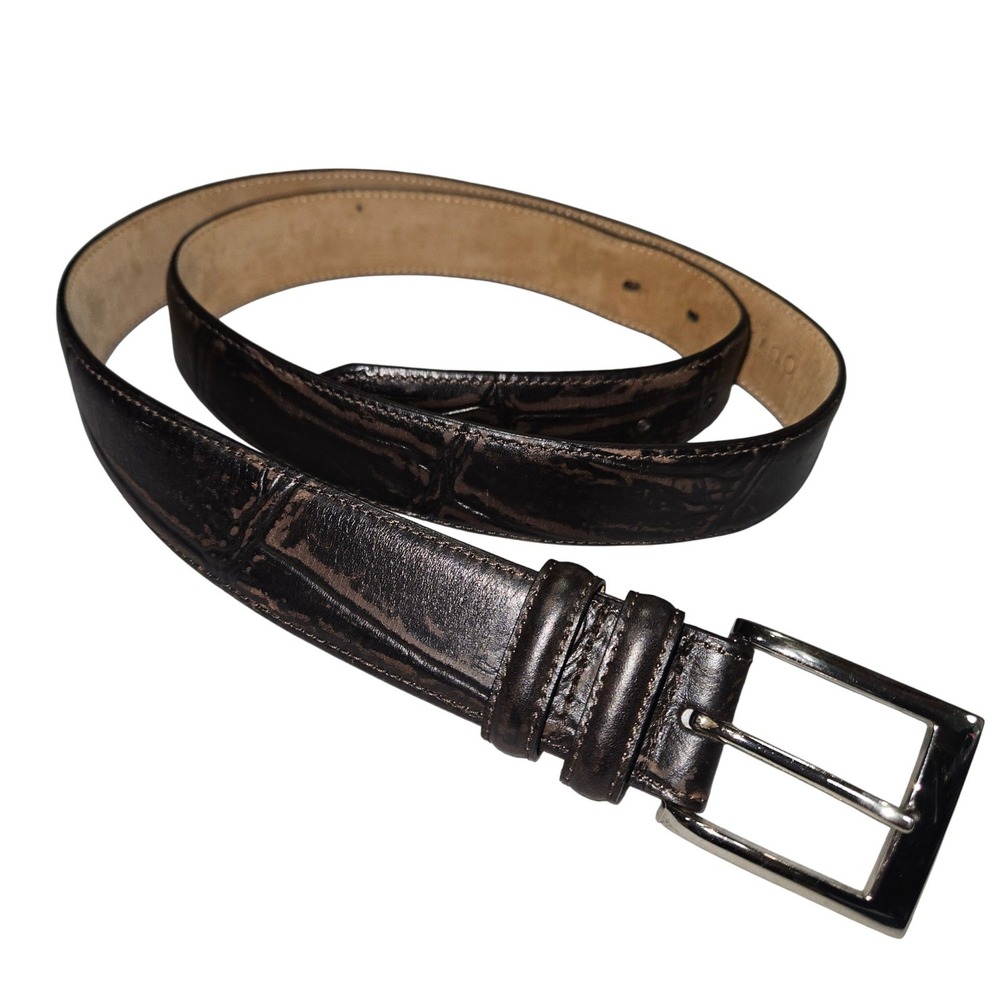 Cabelas Outfitter Series Belt Faux Croc Embossed Leather Brown Sz 40